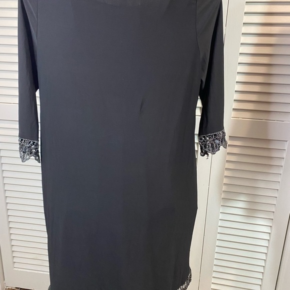 Tiana B size 16 elegant‎ black 3/4 sleeve dress with sequin trim stretch comfy - Picture 6 of 10
